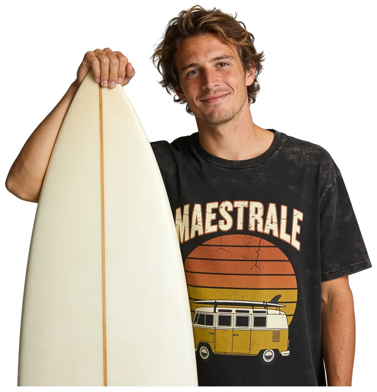 Il fondatore di un marchio di magliette da surf, con la tavola